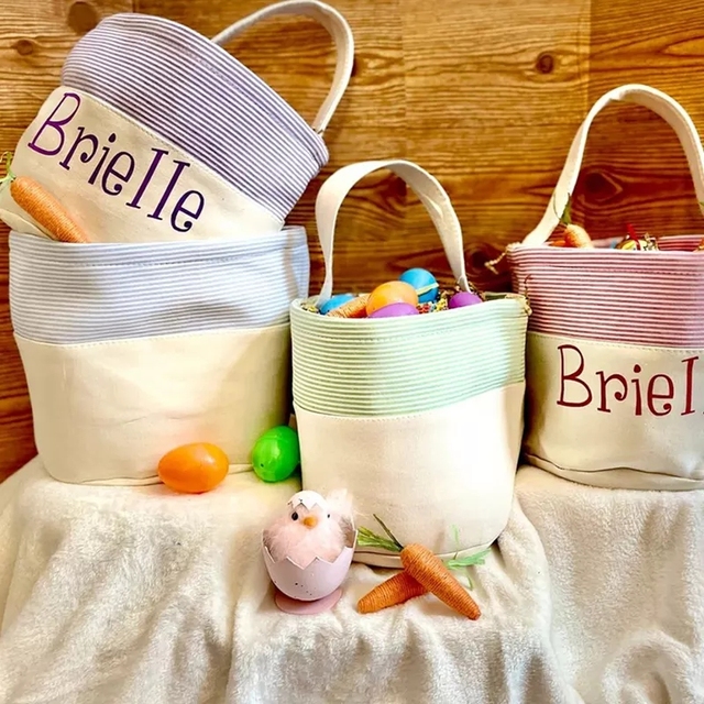 Wholesale Custom Sublimation Easter Basket Holiday Easter Bag Seersucker Easter Bucket