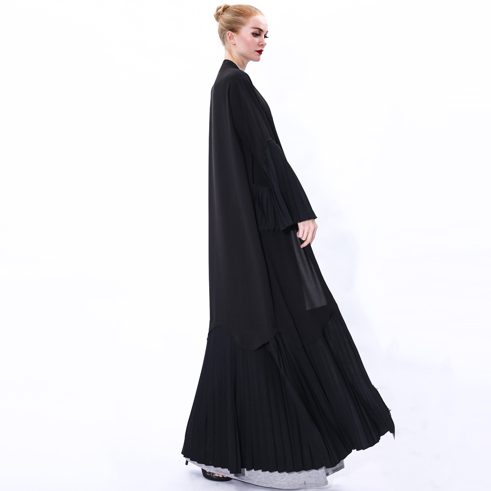 Muslim Women Abaya Dress Long Sleeve Robe Cardigan with belt Design Trumpet pleated Sleeve Lady Long Sleeve Maxi Dress 91225