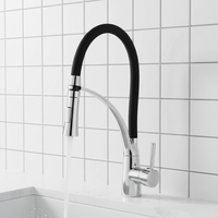Robinet extractible en laiton chromé 360 °   Robinet de cuisine à cartouche céramique à double flux d'eau anti-brûlure rotatif