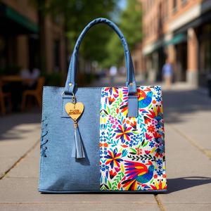 Sac messager en jute pour femme Fana, motif floral bleu, style bohème, bandoulière, usage quotidien, capacité 3L - Product Image 2