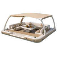 Île flottante compacte, radeau gonflable portable avec toit pare-soleil, pont antidérapant, idéal pour l'attelage de yachts et la détente