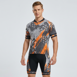 Ensemble maillot et short de cyclisme pour hommes, motif gris et orange, manches courtes, rembourré, vêtements de vélo, anti-transpiration, respirant, séchage rapide - Product Image 1