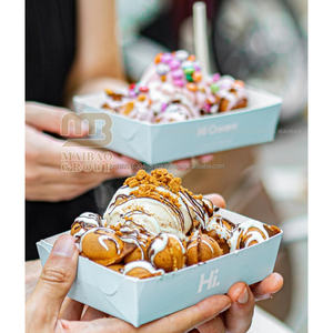 Plateau alimentaire en papier kraft jetable personnalisé conception en forme de bateau emballage de qualité supérieure pour gaufre hot dog plateau de nourriture chaude imprimé en couleur - Product Image 3