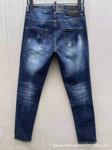 Jeans <span class=keywords><strong>di</strong></span> Marca Trendy High Street, <span class=keywords><strong>Pantaloni</strong></span> in Denim Blu <span class=keywords><strong>di</strong></span> Cotone per <span class=keywords><strong>Uomo</strong></span>, Stile Americano, Lavati e Usurati, Senza Stiratura, per Tutte le Stagioni - Product Image 2