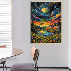 VANCY ARTS Premium RESIN Square Diamond Painting Set Pemandangan Malam Hari Peri Penuh 73DMC Kanvas untuk Mencetak Gambar Seni di Kanvas - Product Image 3