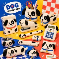 Ensemble de bureau de luxe en peluche pour chiens, comprenant un carnet, une trousse, une agrafeuse et un porte-stylos Dalmatien
