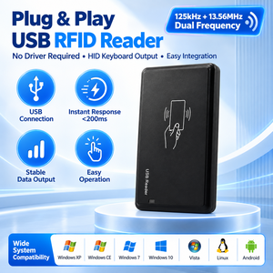 Lecteur de cartes RFID USB 125 kHz 13,56 MHz double fréquence, lecteur de cartes IC/ID Plug and Play sans pilote pour contrôle d'accès - Product Image 2