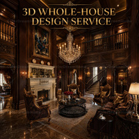Service de personnalisation complet pour toute la maison, mobilier de bureau classique en bois foncé, modélisation 3D, design d'intérieur