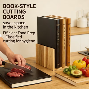 Planche à découper créative en forme de <span class=keywords><strong>livre</strong></span>, ensemble de planches à découper en bois avec support, pour légumes, pain, viande, planche à découper en bois en forme de <span class=keywords><strong>livre</strong></span> - Product Image 2