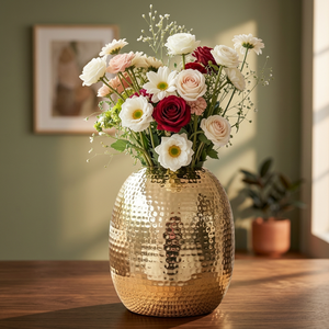 Pot de fleurs moderne de luxe en métal doré martelé, texture irrégulière, pot de fleurs de bureau, décoration intérieure - Product Image 6