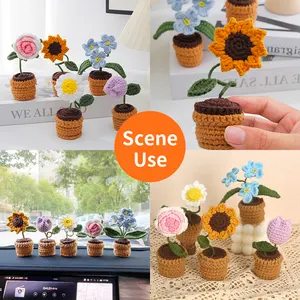 Valentine's Day Knitting Flowers Lovely Sunflower Crochet Homemade Office Decoration Gift Artificial Flower Crochet Pot