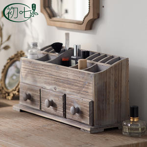 Caja de Maquillaje Vintage de Madera Maciza con Cajones, Organizador de Cosméticos, Gabinete de Almacenamiento, Estilo Antiguo, Gris Desgastado A3094 - Product Image 5