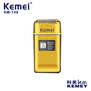 Afeitadora Eléctrica Recargable Kemei Km-Tx8 Dorada Metálica de Tres Cabezales, Lavable con Agua, con Indicador LED - Product Image 2