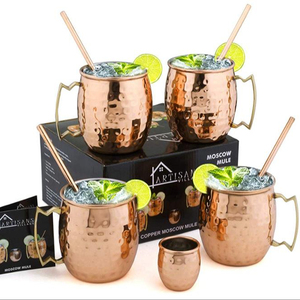 Tasses à mule de Moscou en cuivre pur fabriqué à la main en cuivre avec pailles et verre à liqueur pour la maison hôtel Bar Restaurant utilisation potable - Product Image 1