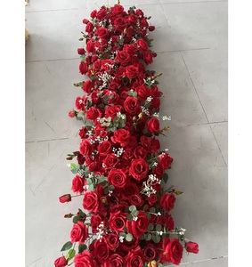 A-FR107 ดอกไม้สีแดงบริสุทธิ์ สายดอกไม้สีแดง ลูกบอลดอกไม้สีแดง ประดับด้วยใบไม้สีเขียวบางส่วน สำหรับตกแต่งงานแต่งงาน - Product Image 1