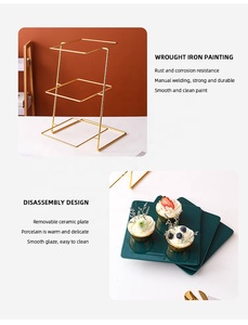 Conjunto de <span class=keywords><strong>rack</strong></span> de bolo, conjunto moderno para festa de aniversário, casamento, 3 tier, suporte de exibição de sobremesa, cerâmica dourada - Product Image 6