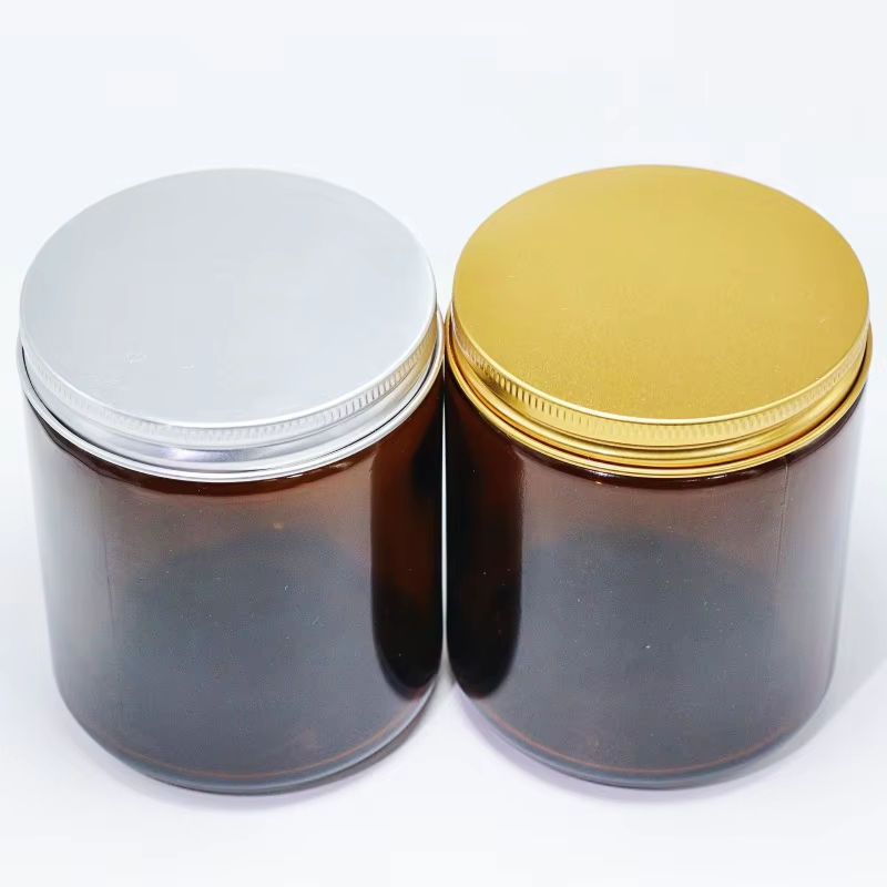 amber jar with bright black aluminum cover
