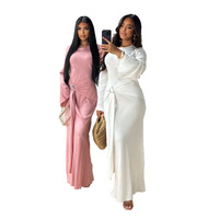 Robe élégante en mousseline pour femme, tenue de bureau modeste, jalabiya à manches longues en forme de feuille de lotus, couleur unie, abaya en polyester pour le quotidien