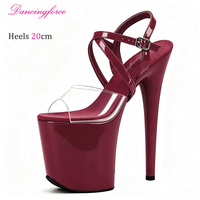 Sandales à plateforme pour femmes, 20 cm (8 pouces), en TPU transparent de qualité supérieure, à bout ouvert, pour la danse sur barre, avec brides croisées à la cheville, style stripper, pour l'été
