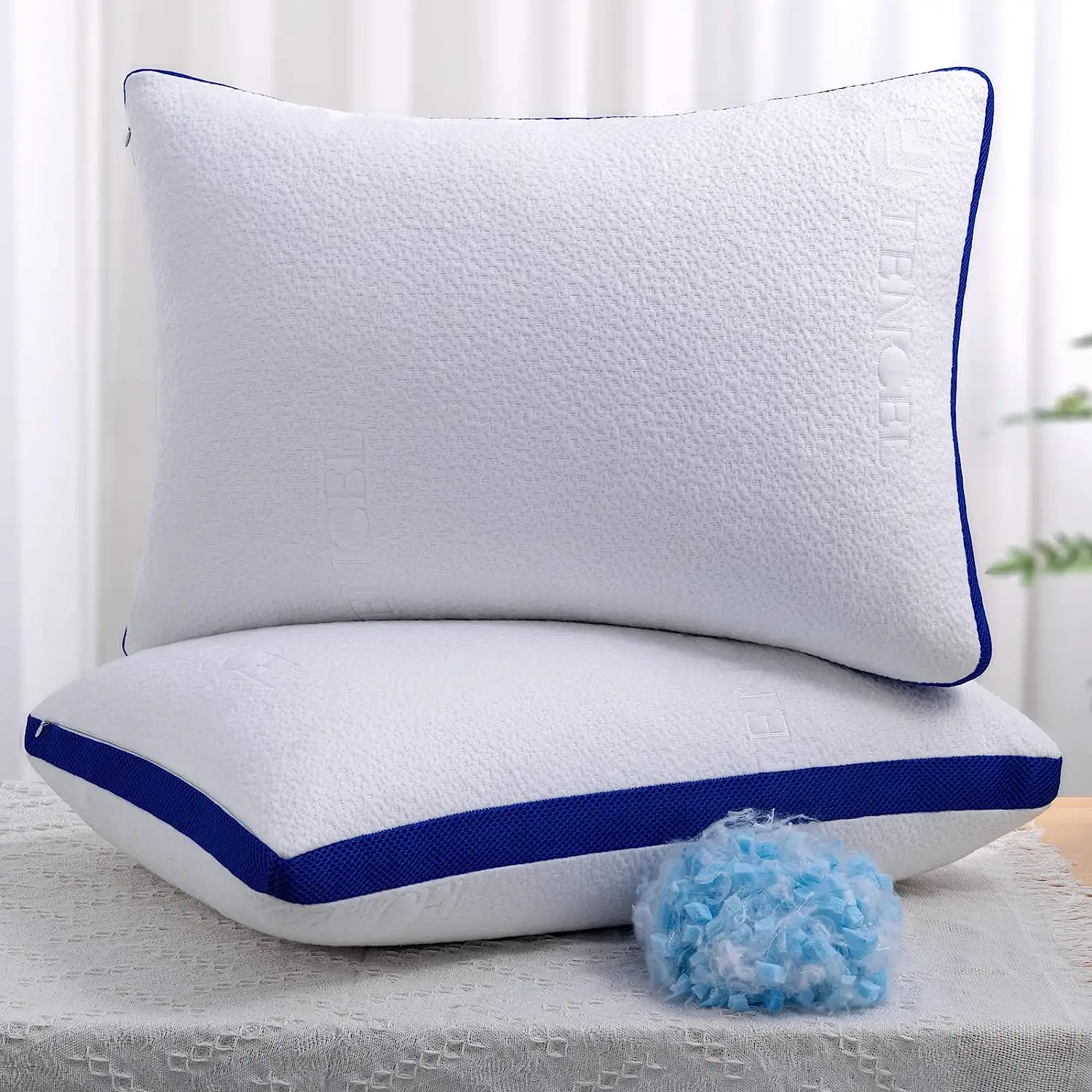 Oreillers de lit rafraîchissants pour dormir Lot de 2 oreillers en mousse à mémoire déchiquetée de taille standard pour ensemble de couchage