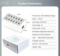 Caja de Carga para Escritorio, 60W, 12 Puertos USB, Estación de Carga Ignífuga para Laptop, Dispositivos Médicos y Múltiples Dispositivos con Enchufe US/EU/UK/AU