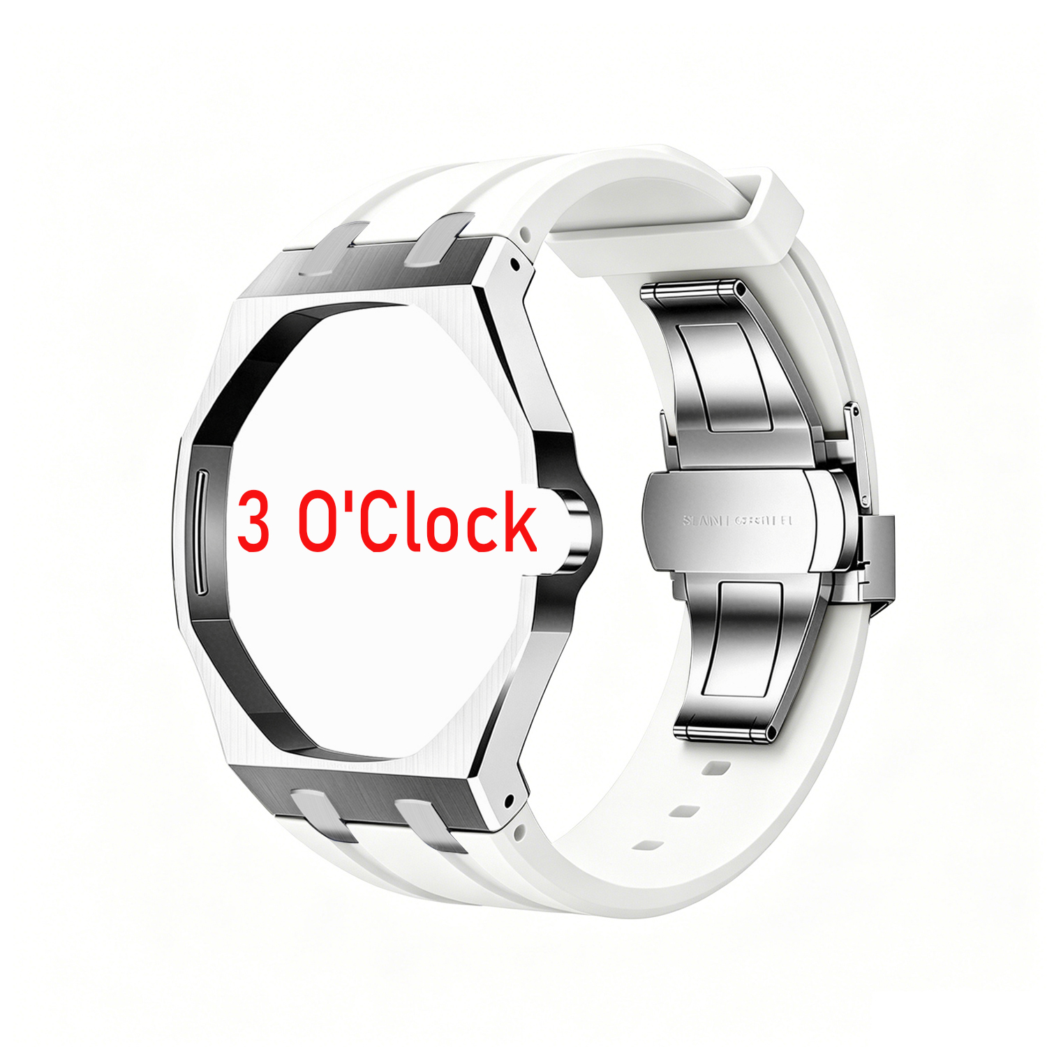white rubber band+stainles steel watch case