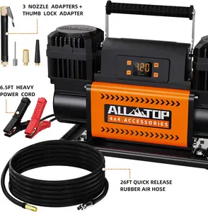 Compressor de ar para pneus de carros pesados, 12V, LCD digital, cilindro duplo, inflador de pneus para carros, caminhão e SUV, modo de parada automática, máximo de 150PSI