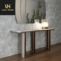 Table console personnalisée de luxe en marbre avec pieds en acier inoxydable à insérer Décor en bois massif pour l'entrée Villa Salon