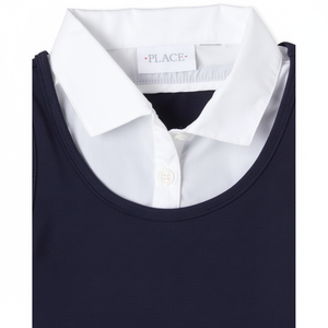 The Children's Place 2 en 1 Blue Ponte Knit Girls School Uniform Dress with Pullover Closure Collar Detail pour un style polyvalent - Product Image 1