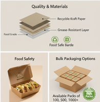 Custom Logo Recyclable Kraft Paper Taco Box with Matt Lamination & Embossing Disposable Food Grade Takeaway Tray for 2 Tacos