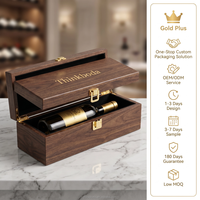 Caja de Madera de Nogal de Lujo para Vino, Estuche para una Sola Botella, Logotipo Personalizado, Herrajes Dorados, Tapa Abatible, Caja de Regalo de Madera Premium