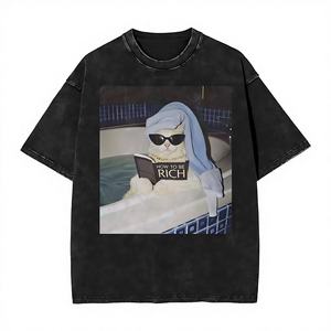 Camiseta Unisex Divertida con Estampado de Bañera, 100% Algodón Orgánico, Estilo Vintage Lavado, Negra, Oversize, Casual, Holgada - Product Image 3