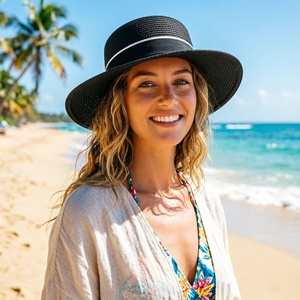 Custom <b>Flat</b> Top Sun <b>Hats</b> for Women Wide Brim Boater Straw <b>Hat</b> Foldable Packable Beach <b>Hat</b> for Summer - Product Image 3