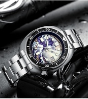Montres de plongée analogiques en acier inoxydable 200M sans marque avec logo personnalisé OEM, montres de plongée automatiques pour hommes Kanagawa Wave Surf NH35