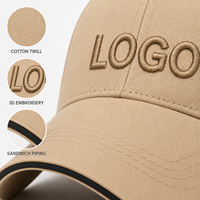Op maat gemaakte logo klassieke kaki katoenen twill baseballcap 6 panelen verstelbaar geborduurd unisex pet groothandel OEM lage minimale bestelhoeveelheid