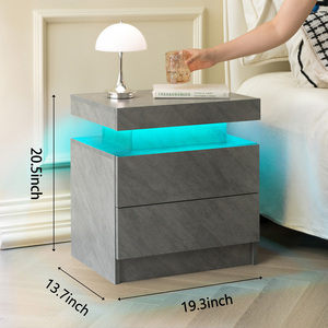 ตู้ข้างเตียง LED พร้อมลิ้นชัก 2 ชั้นสำหรับห้องนอนสีเทาเข้มดีไซน์ทันสมัย - Product Image 3