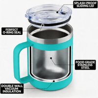Mug à café isotherme en acier inoxydable à double paroi de 12 oz avec gravure laser, écologique, pour le camping, le bureau, cadeau d'affaires