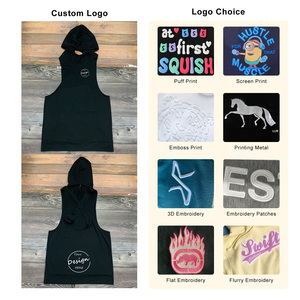 Camiseta sin mangas de entrenamiento atlético transpirable para hombre de verano con logotipo personalizado impreso tejido de punto con capucha 100% poliéster de secado rápido - Product Image 2