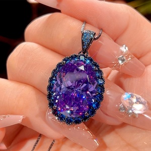 Wholesale Eco-friendly Copper Black Gold Plated 15*20mm Violet Zircon Pendant Earrings Set Highest Quality Zirconia Purple Sets - Product Image 4