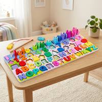 Juguete de Madera Montessori, Tablero de Actividades, Rompecabezas de Alfabeto, Números y Formas, Pesca, Anillos de Conteo, Juego Educativo de Aprendizaje para Niños