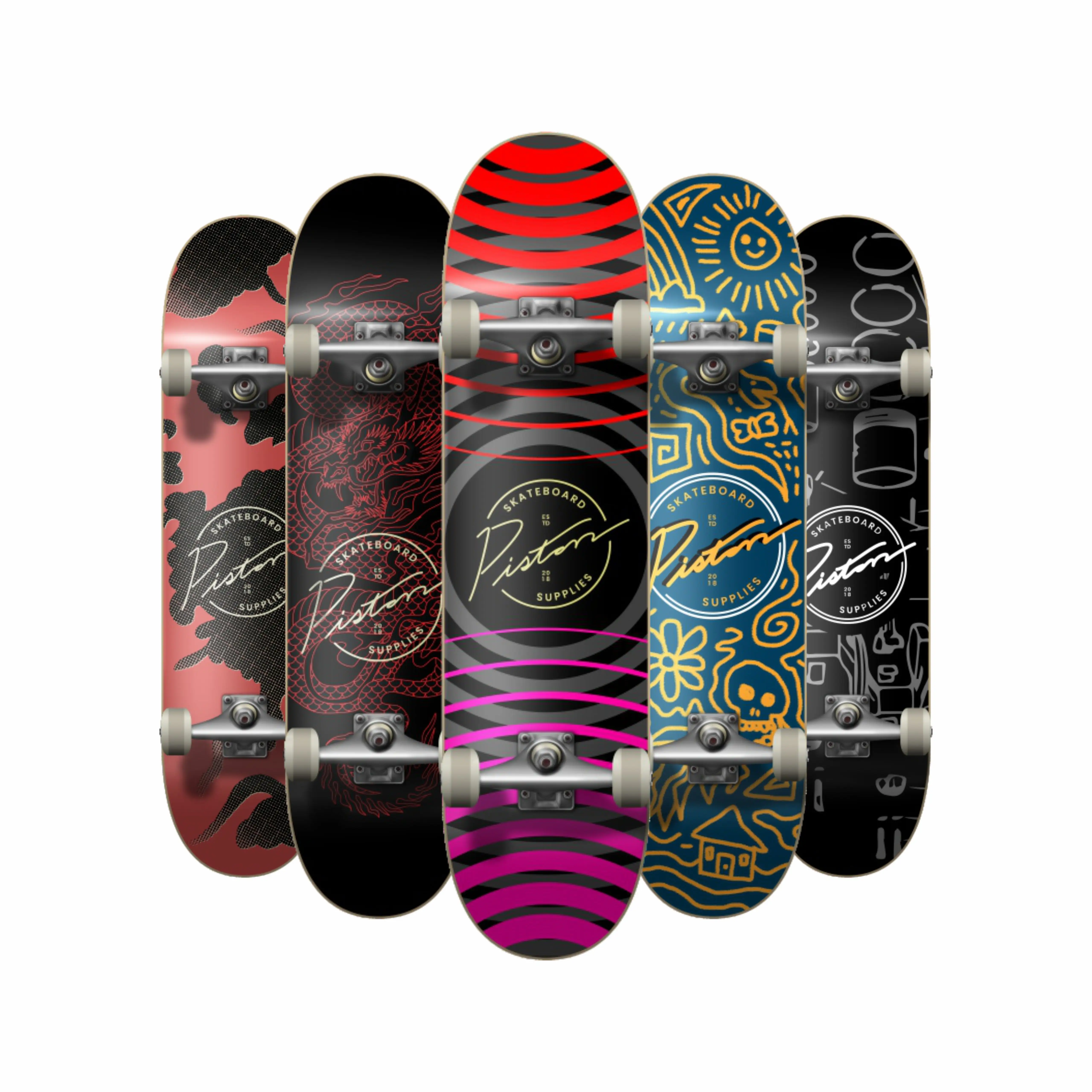 Hot Bán Hàng Mỹ Thương Hiệu Chất Lượng Cao Complete Skateboard Sàn 7-Lớp Maple Bốn-Bánh Xe Skate Board