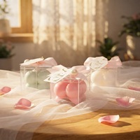 Vela Aromática Decorativa con Forma de Nube, Caja de Regalo Transparente con Cinta, Etiqueta de Regalo Dulce, Recuerdo para Invitados de Boda o Bautizo, Portátil para Escritorio