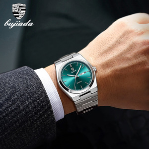 Reloj de Cuarzo para Hombre Bujiada, Correa de Acero Inoxidable, Esfera Verde, 15.5mm, Delgado, Resistente al Agua, Modelo B-2507G - Product Image 2