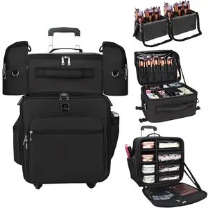 Relavel Professional Makeup Artist Travel Organizer Train Case 4 In 1 Makeup Trolley Case Makeup Rolling Cosmetic Case