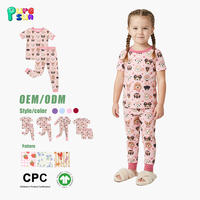 Piyama Anak Perempuan Puresun Custom Musim Panas Lengan Pendek Nyaman Motif Kartun 100% Katun Bambu Rajut Set Pakaian Tidur