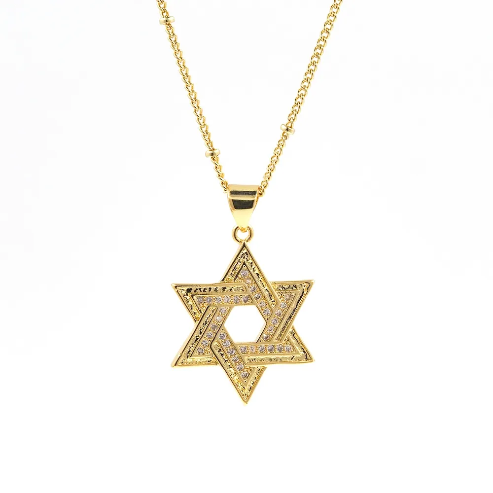 Персонализированное ожерелье со звездой Давида, позолоченный циркон, инкрустированные еврейские ювелирные изделия, подвеска для ключицы, аксессуары для Соломона, оптовая продажа