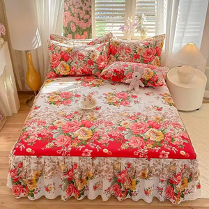 3pcs Printed Comforter Set Soft Washed Cotton Eco-Friendly <b>Bed</b> Skirt Wedding Full Twin Queen King Size <b>Bed</b> Sheet Mattress <b>Cover</b> - Product Image 4