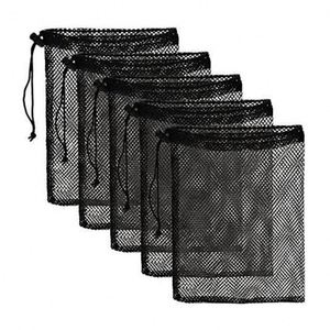 Bolsa de malla de poliéster negra pequeña personalizada con cordón, duradera, de nailon, para camping, juguetes, pelotas, ropa sucia, pequeñas bolsas de regalo de malla. - Product Image 1