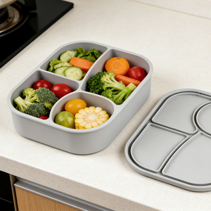 Caixa de Almoço de Silicone por Atacado com 4 Compartimentos, Tampa Hermética à Prova de Vazamentos, Livre de BPA, Segura para Micro-ondas, Freezer e Forno - Product Image 1