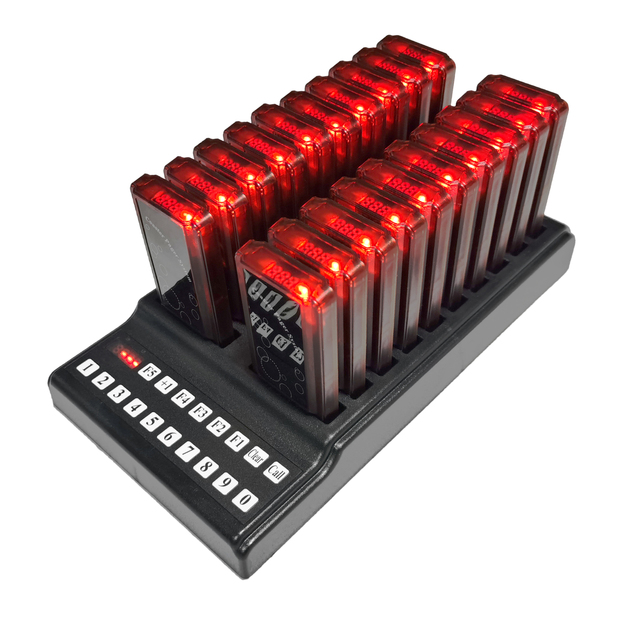 Wireless Restaurant Guest Calling Pager System Transmitter 20 Pagers for Small Restaurants Outdoor Dining Cars